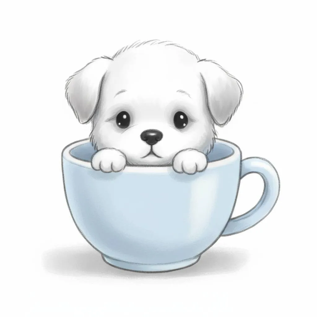 Cachorrinho fofo na xícara para colorir