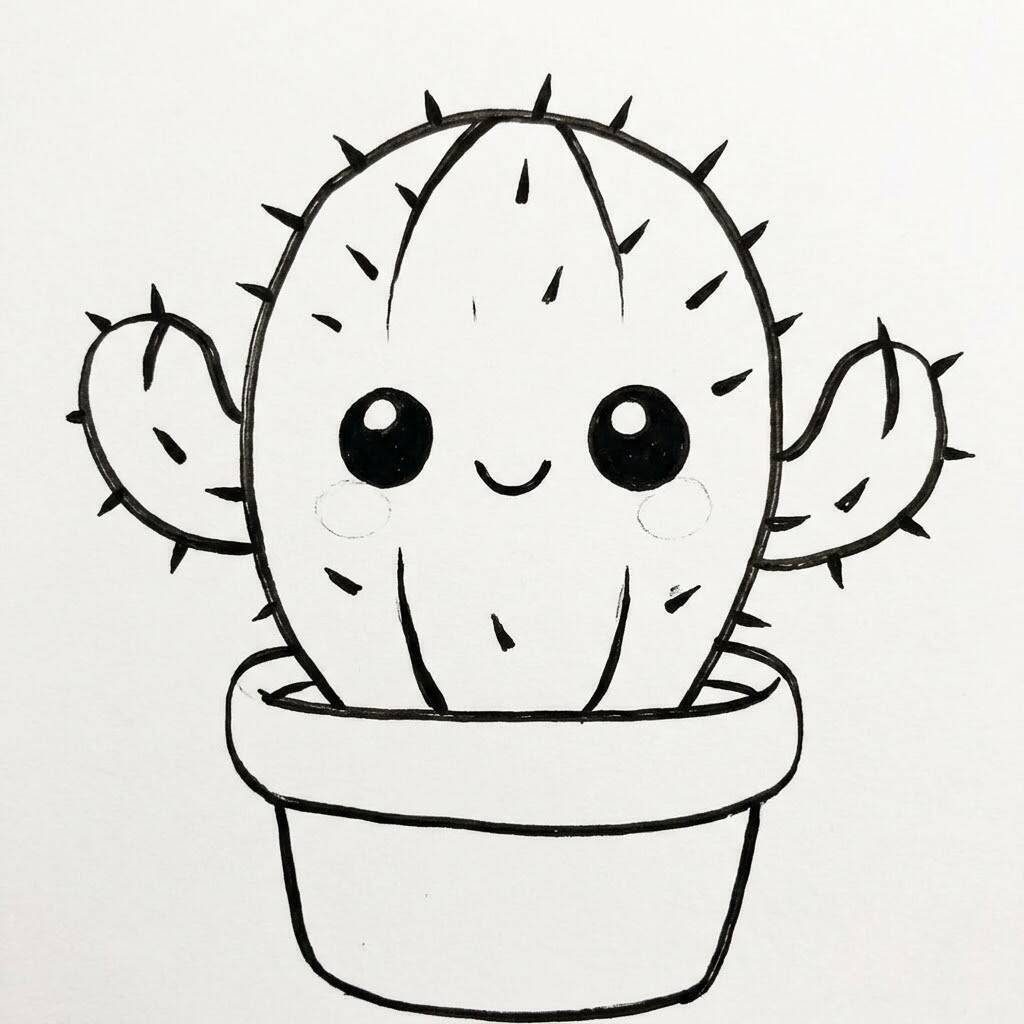 Cacto fofo em um vaso para colorir