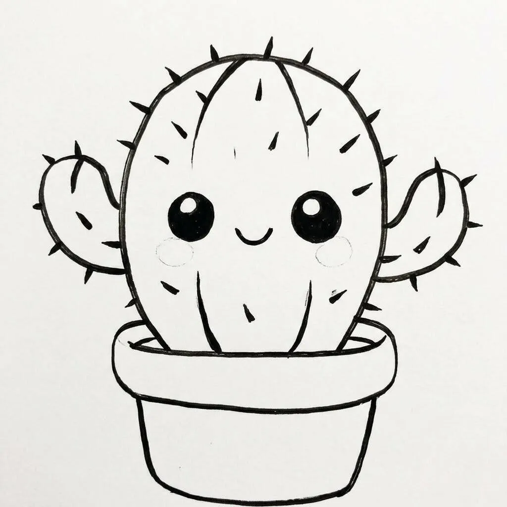 Coisas para Desenhar no Tédio: um cacto fofo Cacto fofo em um vaso para colorir