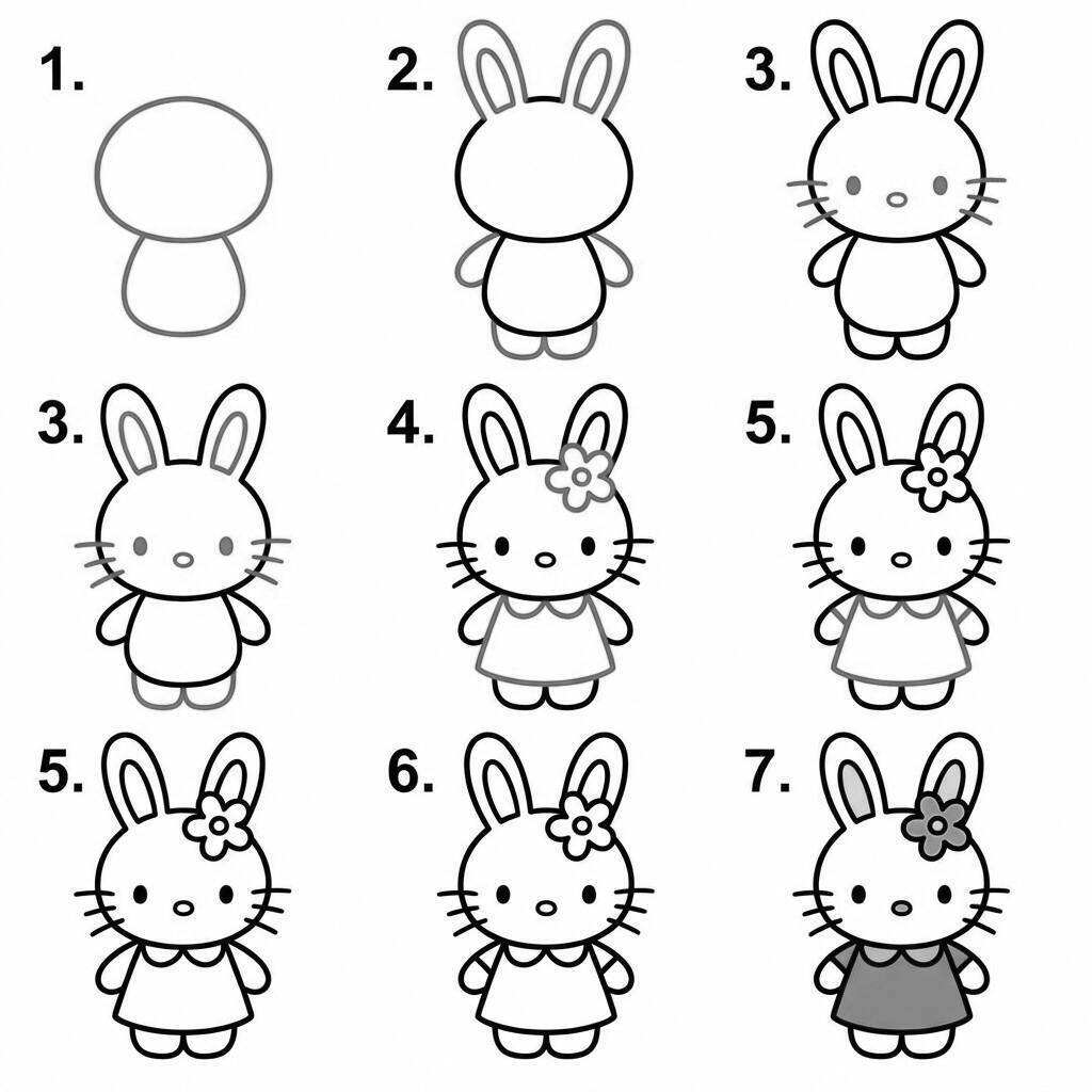 Coelhinhos fofos para colorir com instruções passo a passo