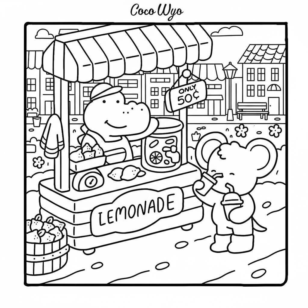 Desenho Coco Wyo Vendendo Limonada para colorir