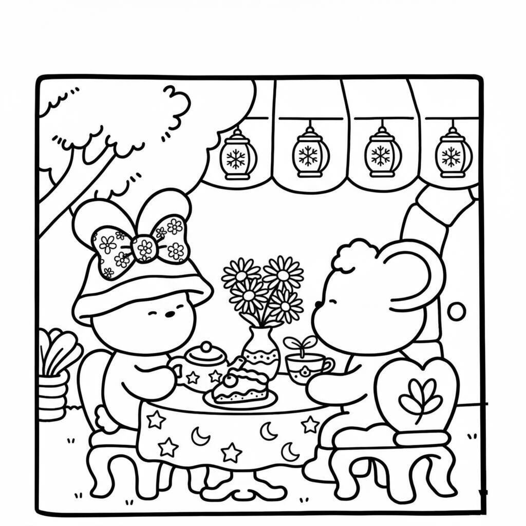 Desenho Coco Wyo em um chá da tarde para colorir