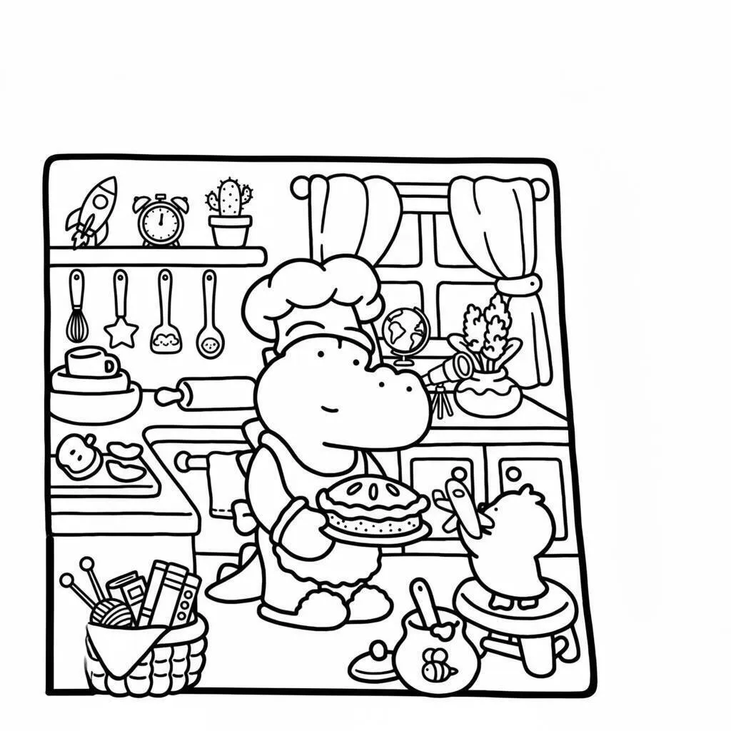 Desenho Coco Wyo na cozinha para colorir