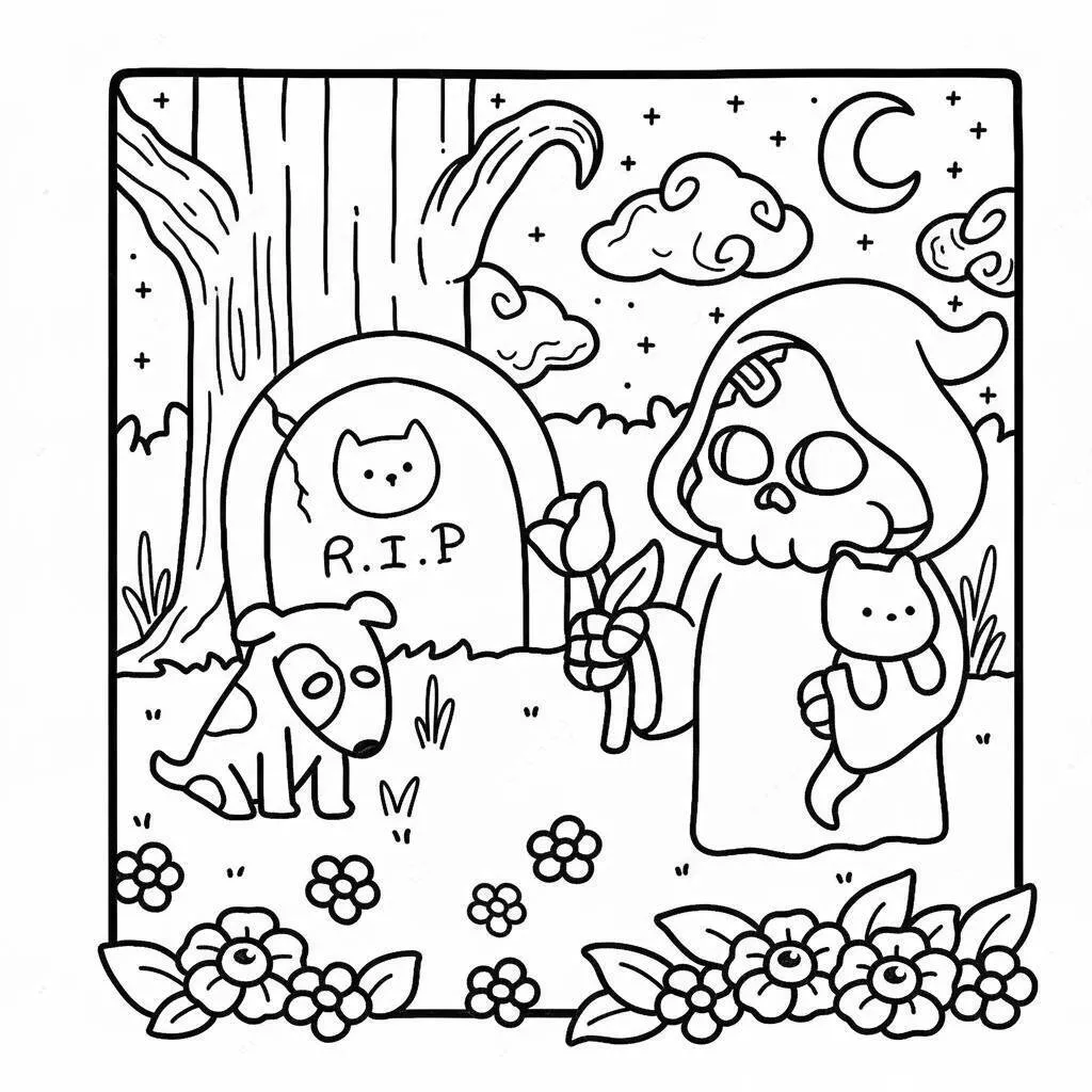 Desenho Coco Wyo no cemitério para colorir