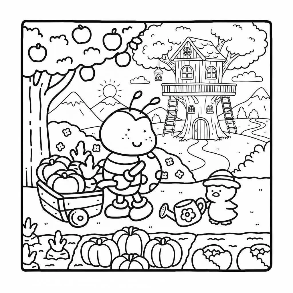 Desenho Coco Wyo no pomar para colorir Desenho Coco Wyo no pomar para colorir