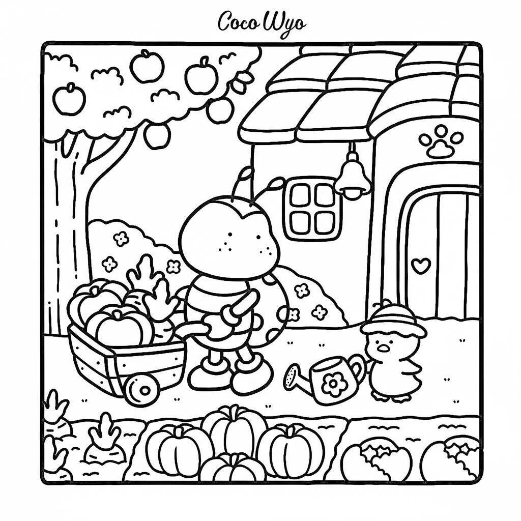 Desenho Coco Wyo no pomar para colorir