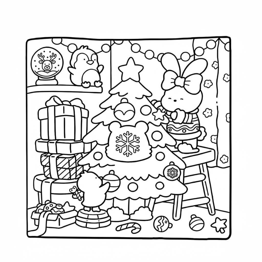 Desenho Cozy Friend Decorando a Árvore para colorir