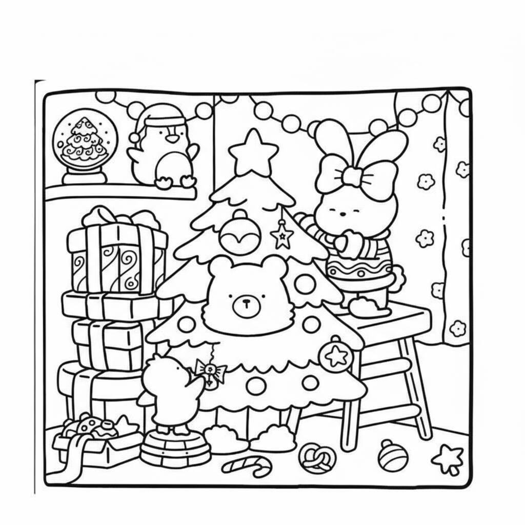 Desenho Cozy Friend Decorando a Árvore para colorir