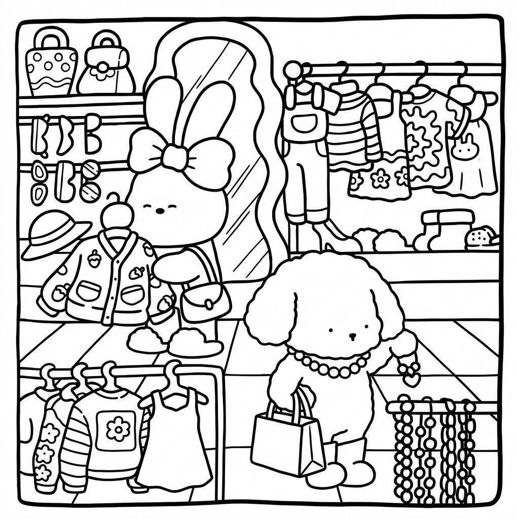 Desenho Cozy Friend Fazendo Compras para colorir
