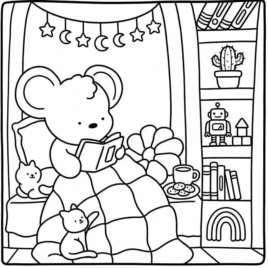 Desenho Cozy Friend Lendo para colorir Coloriage - Ami douillet qui lit