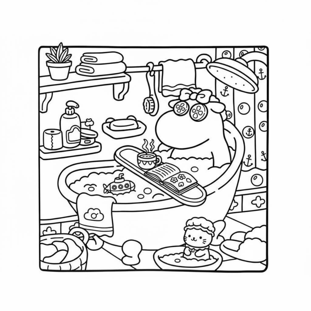 Desenho Cozy Friend Relaxando no Banho para colorir
