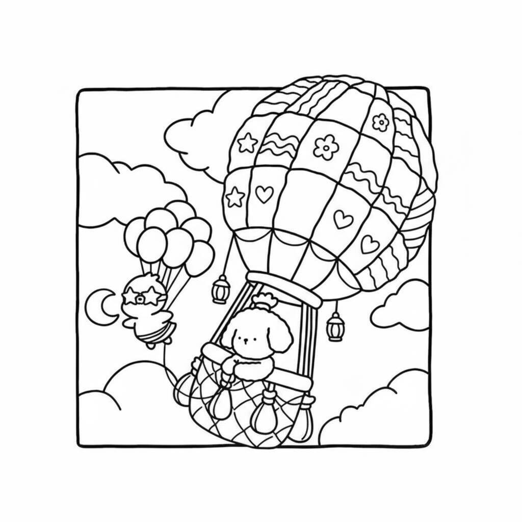Desenho Cozy Friend em balão de ar quente para colorir