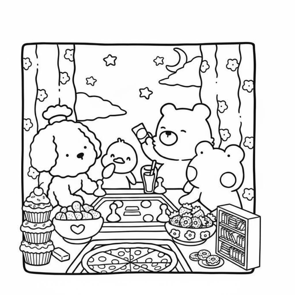 Desenho Cozy Friend na Festa para colorir