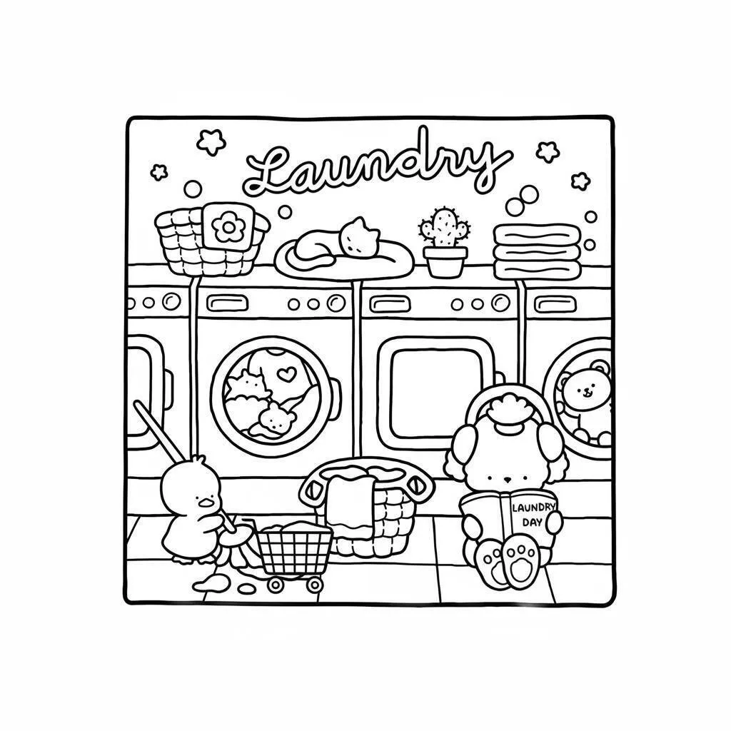 Desenho Cozy Friend na Lavanderia para colorir