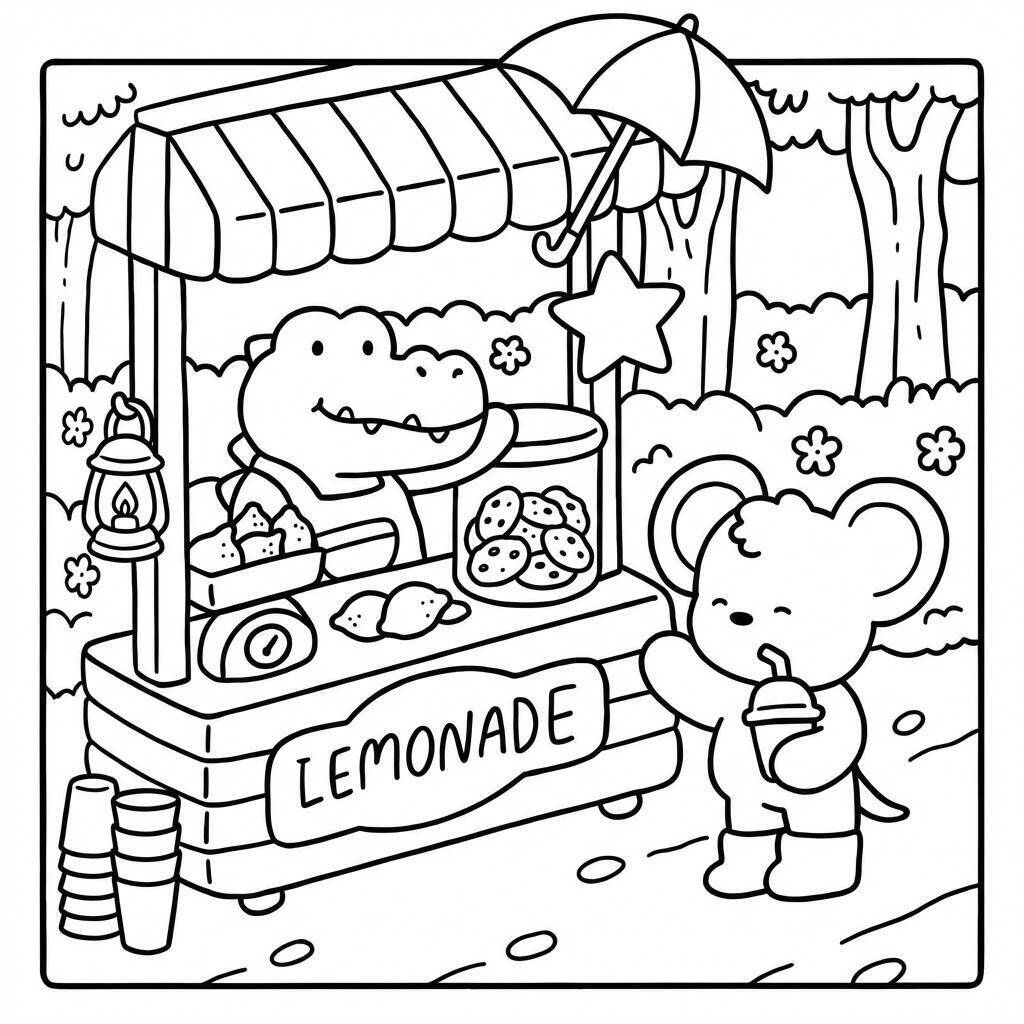 Desenho Cozy Friend na barraca de limonada para colorir