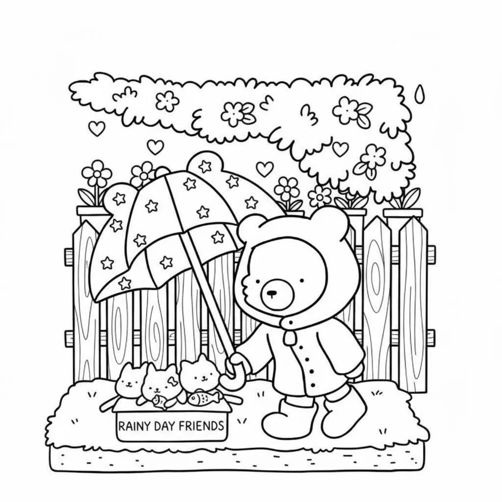 Desenho Cozy Friend na chuva para colorir