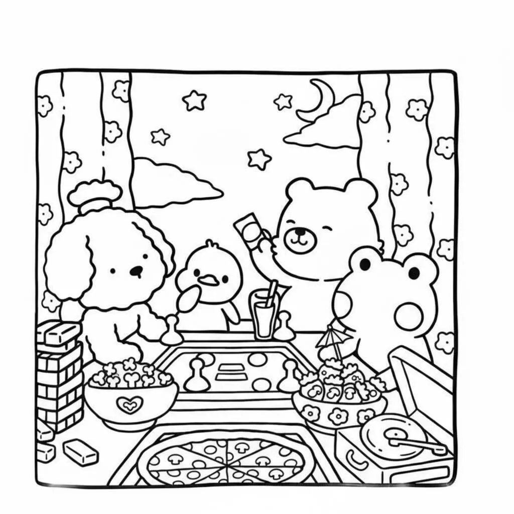 Desenho Cozy Friend na festa para colorir