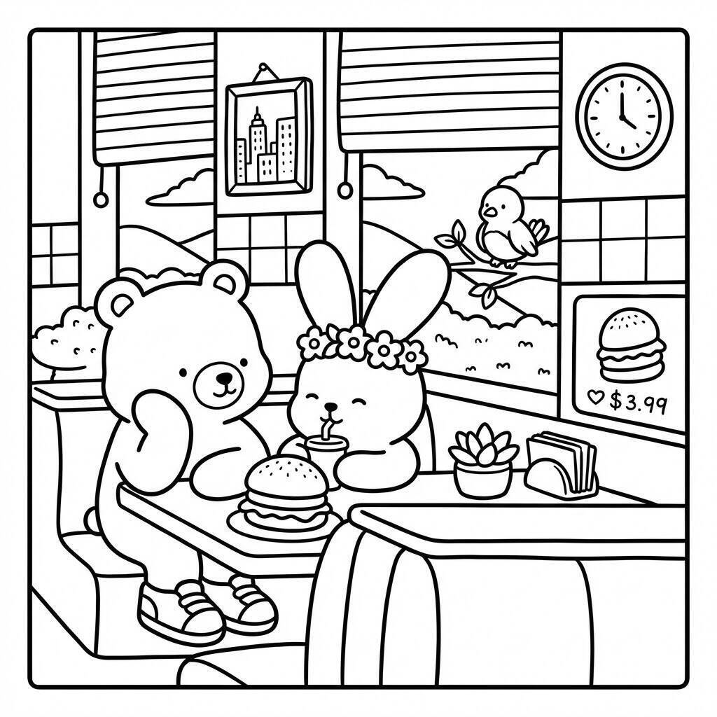 Desenho Cozy Friend na lanchonete para colorir