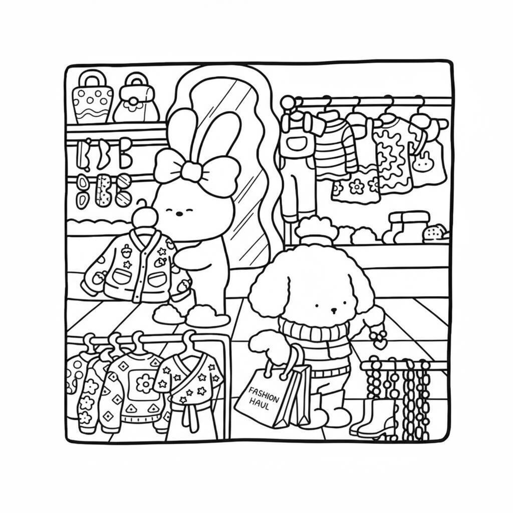 Desenho Cozy Friend na loja de roupas para colorir