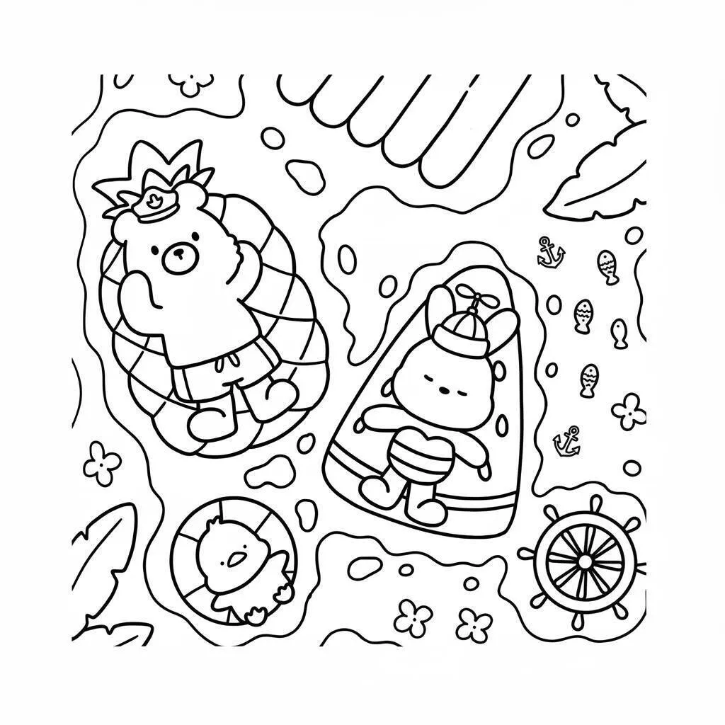 Desenho Cozy Friend na praia para colorir