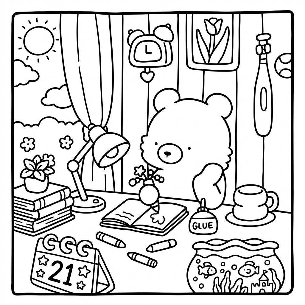Desenho Cozy Friend no Escritório para colorir