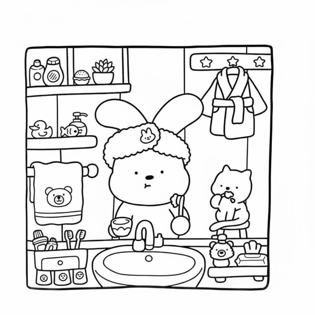 Desenho Cozy Friend no banheiro para colorir