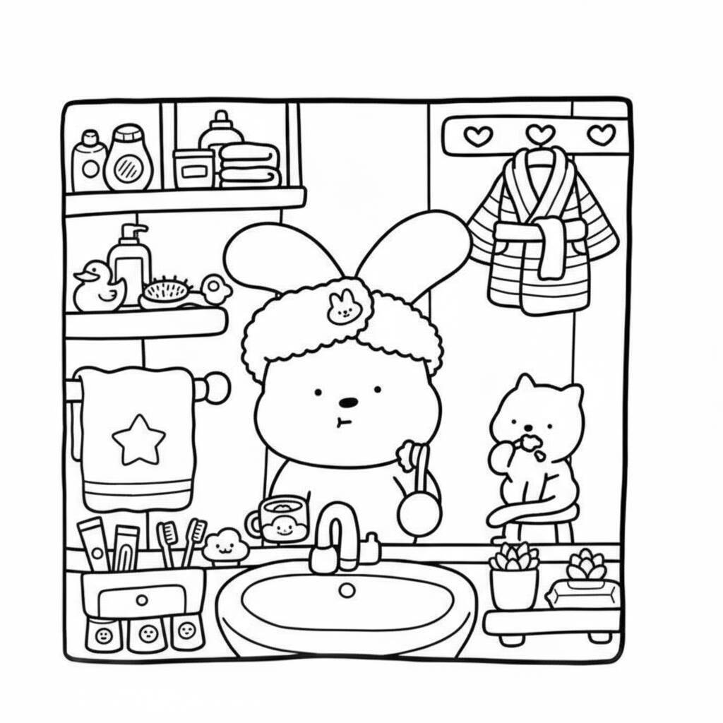 Desenho Cozy Friend no banheiro para colorir