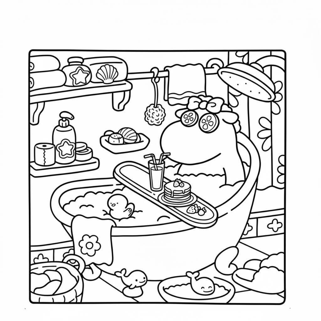 Desenho Cozy Friend no banho para colorir