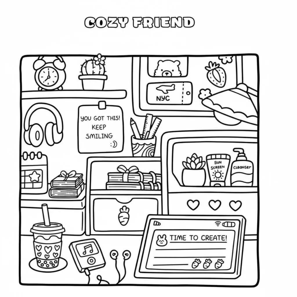 Desenho Cozy Friend no lar doce lar para colorir Coloriage - Ami douillet à la maison, sweet home