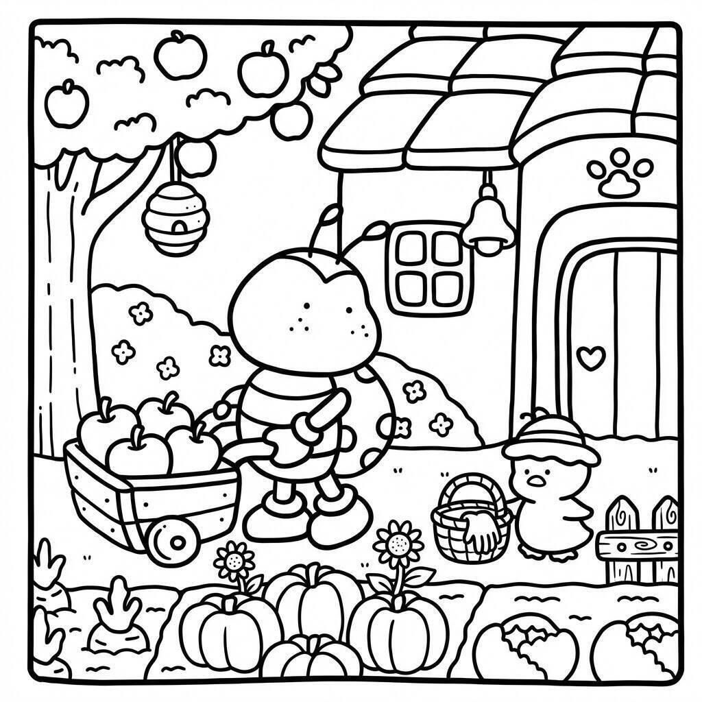 Desenho Cozy Friend no pomar para colorir