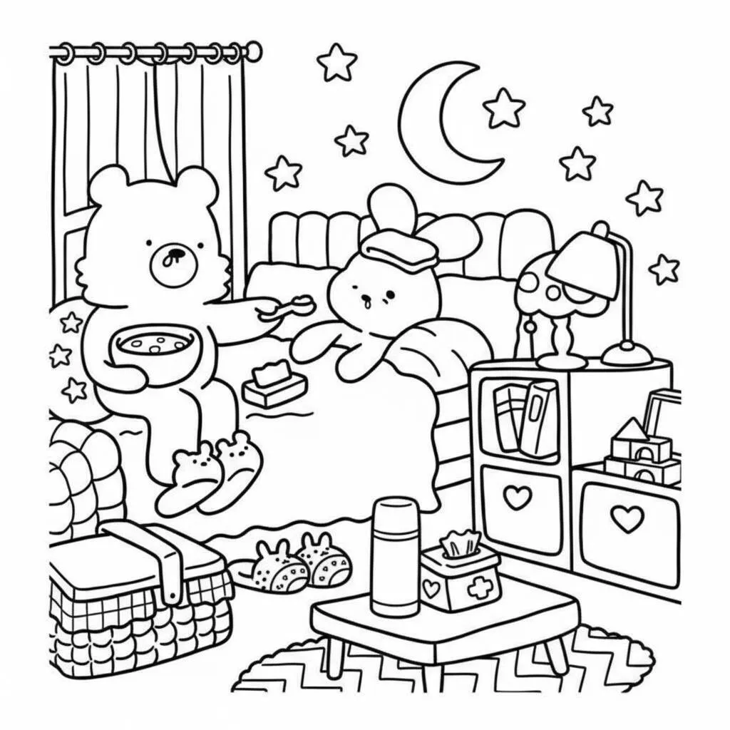 Desenho Cozy Friend no quarto para colorir