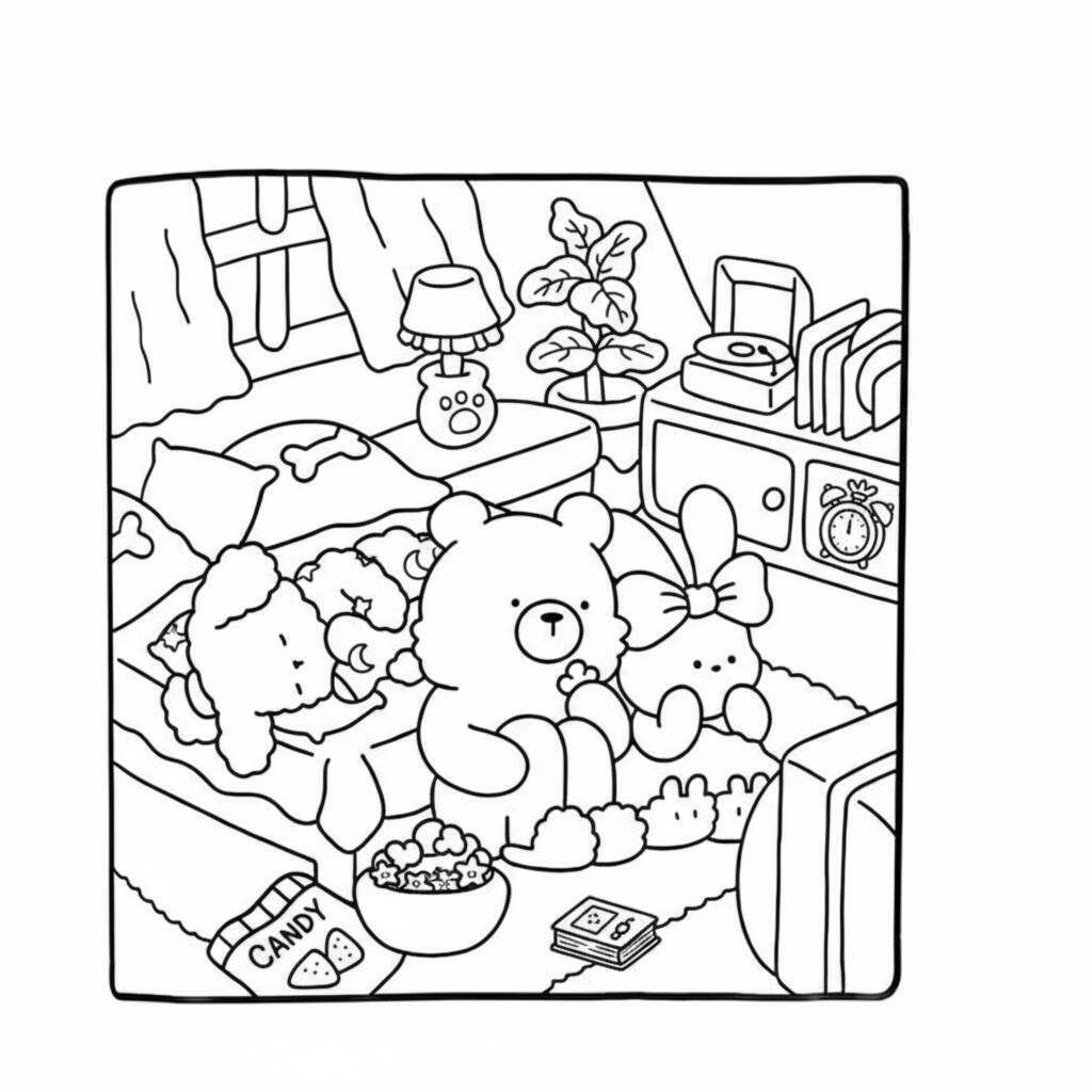Desenho Cozy Friend no sofá assistindo TV para colorir