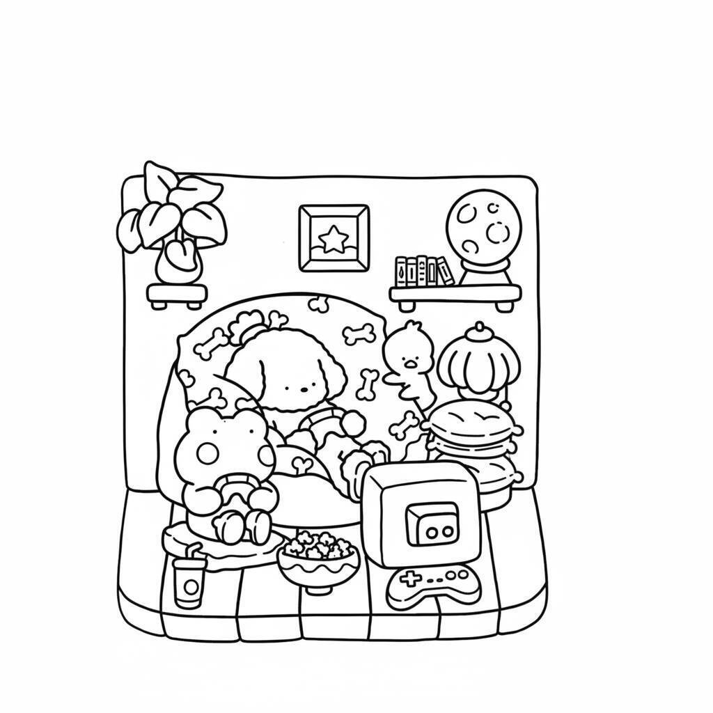 Desenho Cozy Friend no sofá para colorir