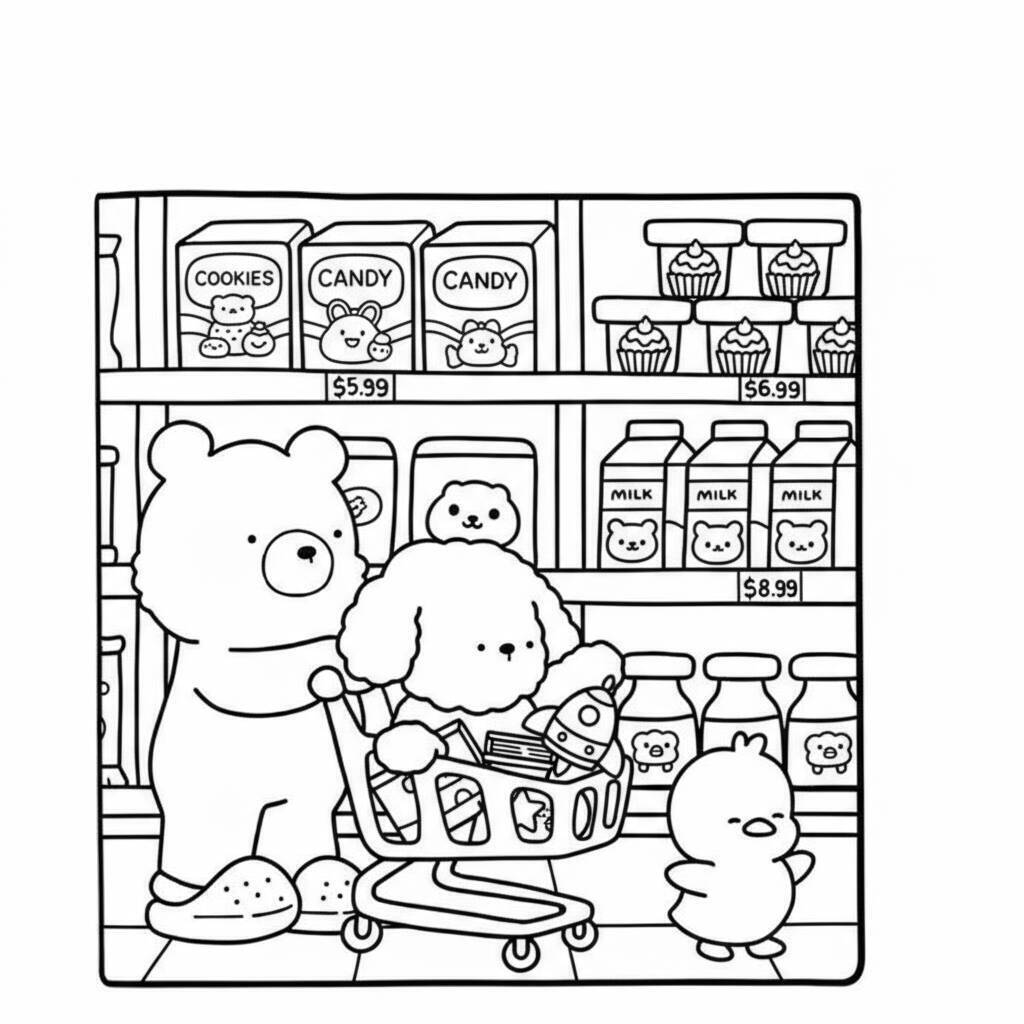 Desenho Cozy Friend no supermercado para colorir