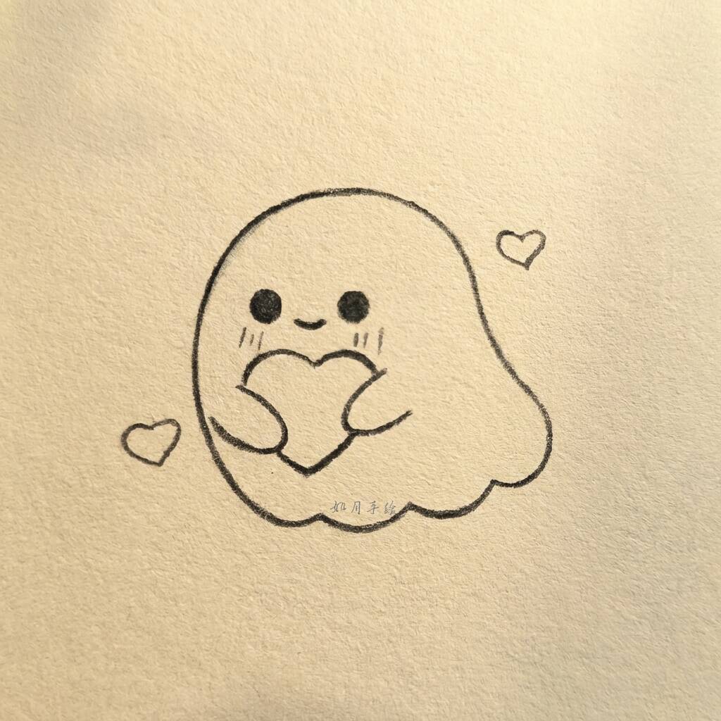 Desenho Fácil para desenhar de um fantasma com coração