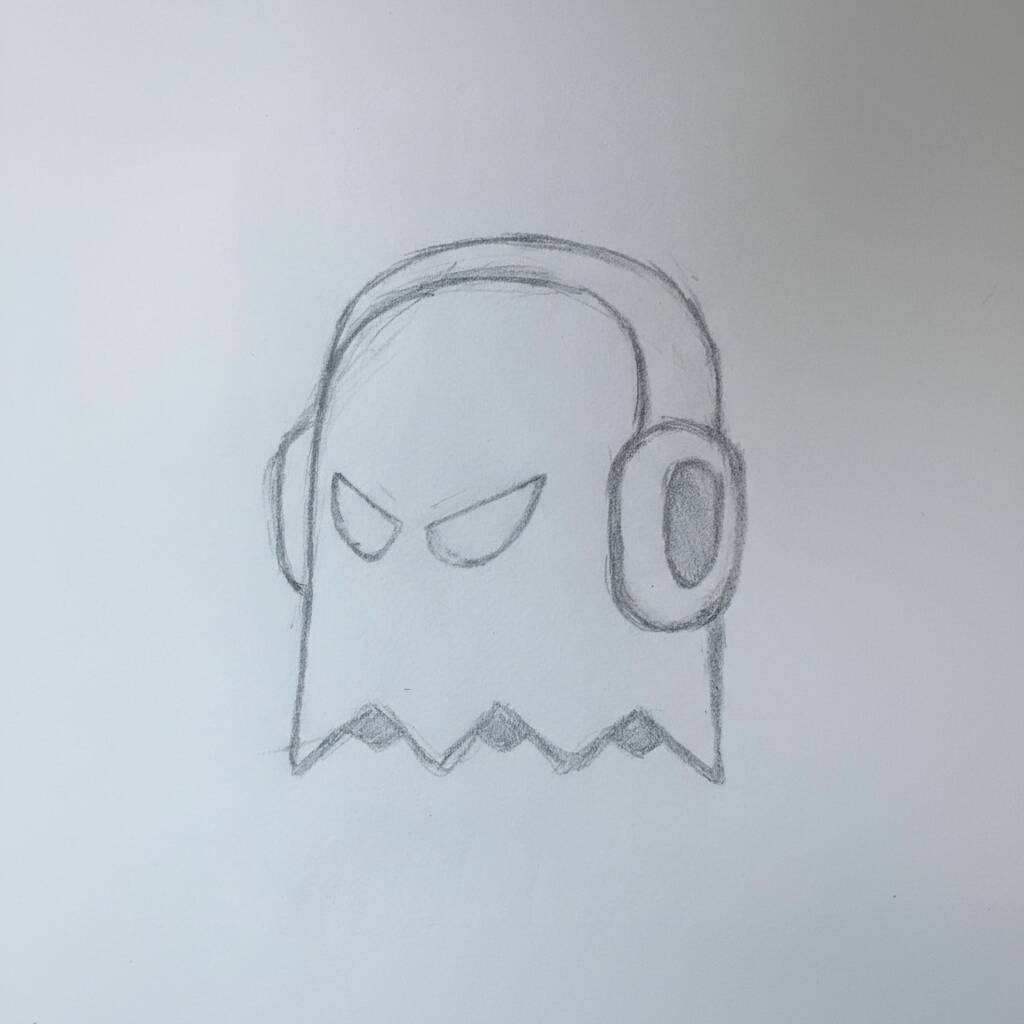 Desenho Fácil para desenhar de um fantasma com fones de ouvido