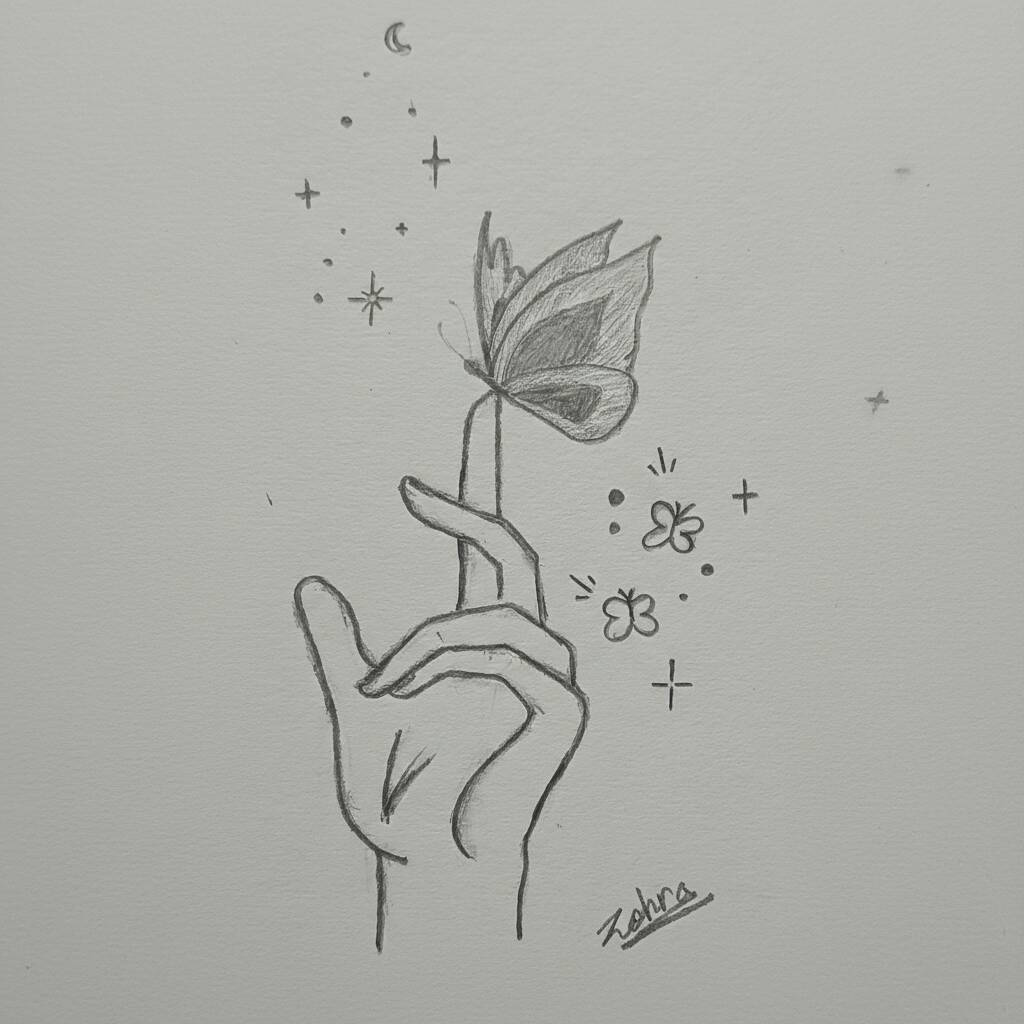 Desenho Fácil para desenhar de uma borboleta e mão