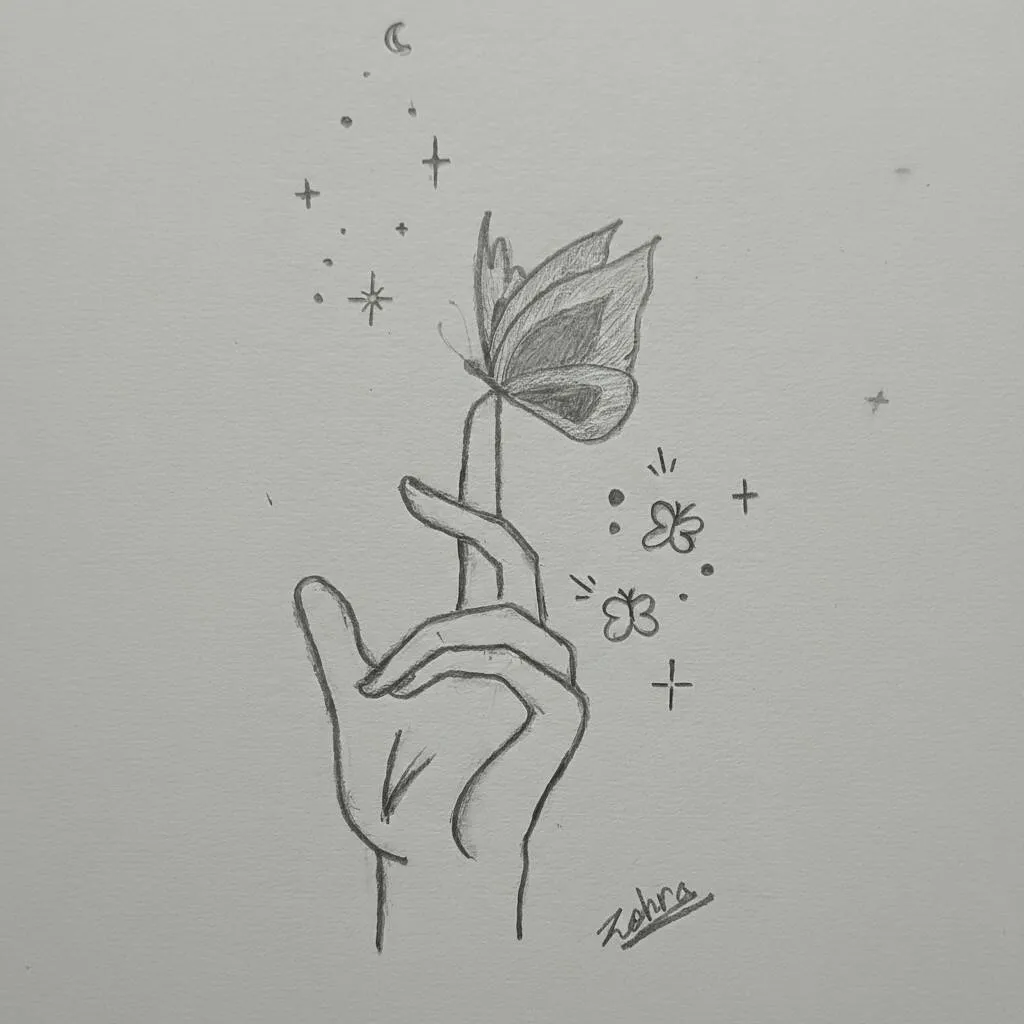 Desenho Fácil para desenhar de uma borboleta e mão