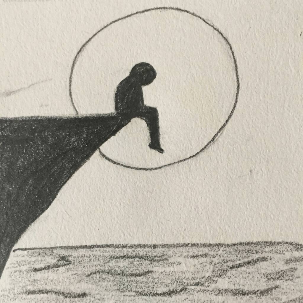 Desenho Fácil para desenhar de uma pessoa sentada na borda
