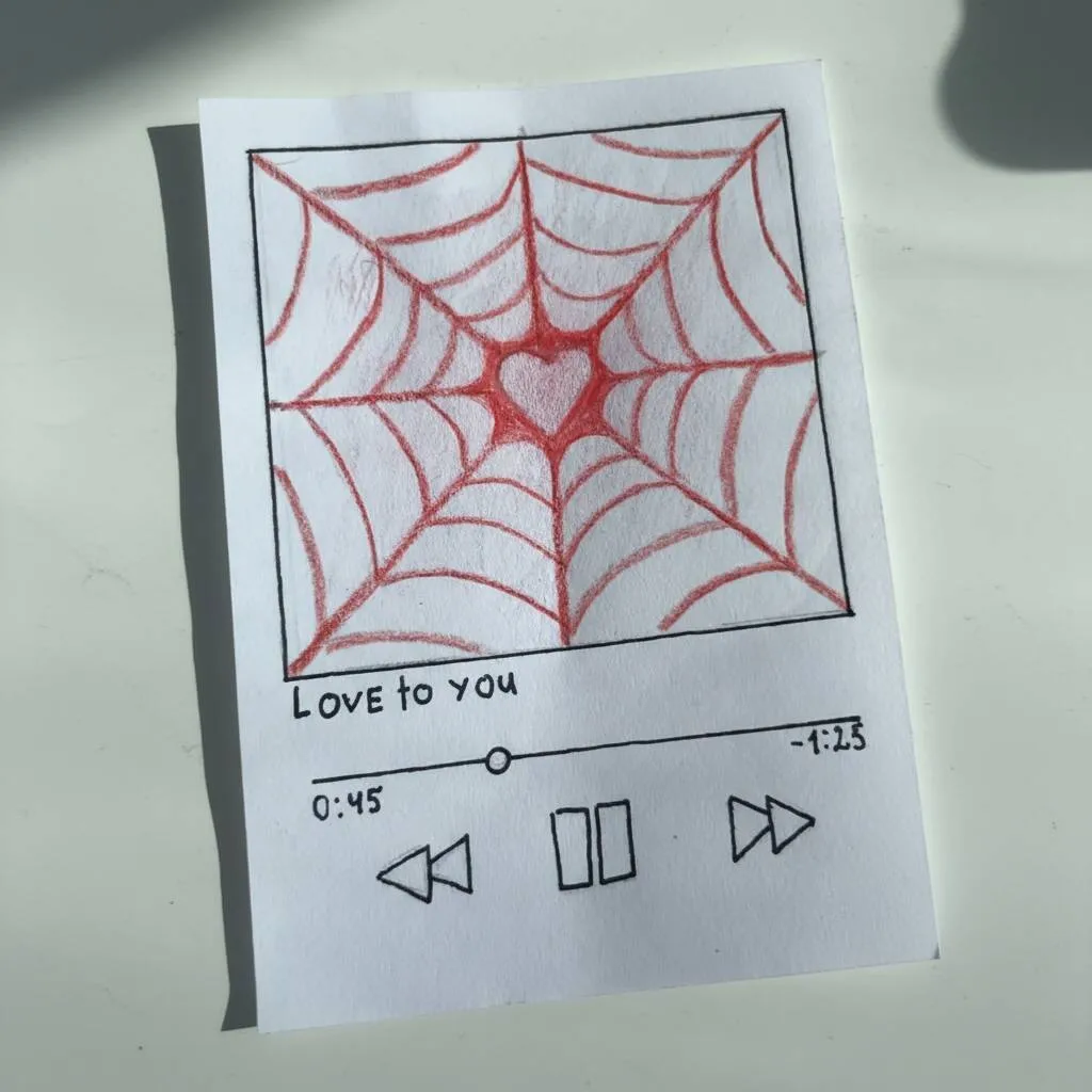 Desenho Fácil para desenhar de uma teia de aranha com coração