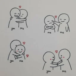 Desenho Fofo de Amizade com personagens abraçando-se