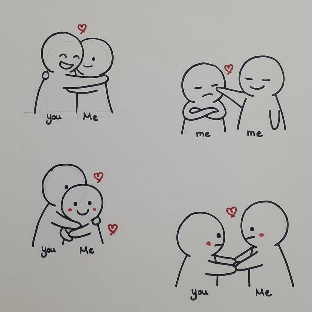 Desenho Fofo de Amizade com personagens abraçando-se