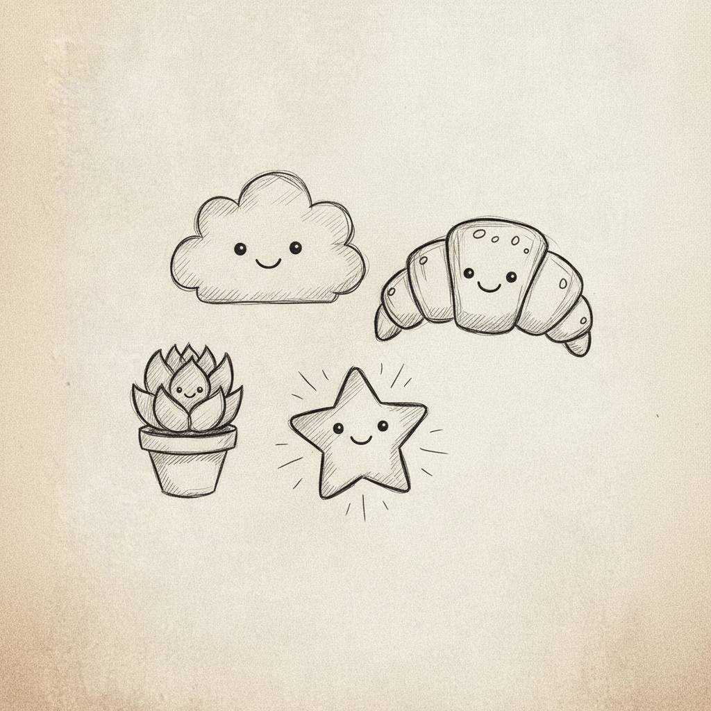 Desenho Fofo de Nuvem, Croissant, Estrela e Cactos para Colorir