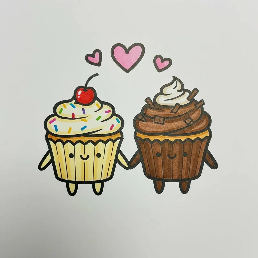 Desenho Fofo para Desenhar de Cupcakes Amigáveis