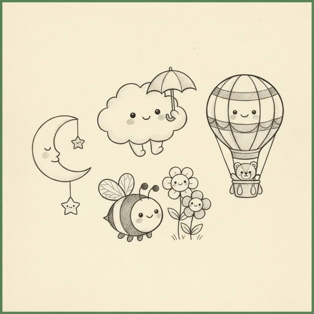 Desenho Fofo para Desenhar de Nuvem, Lua e Balão