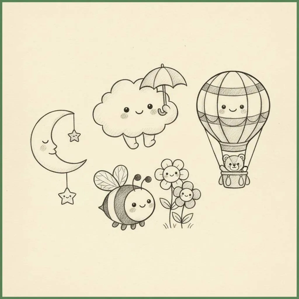 Desenho Fofo para Desenhar de Nuvem, Lua e Balão