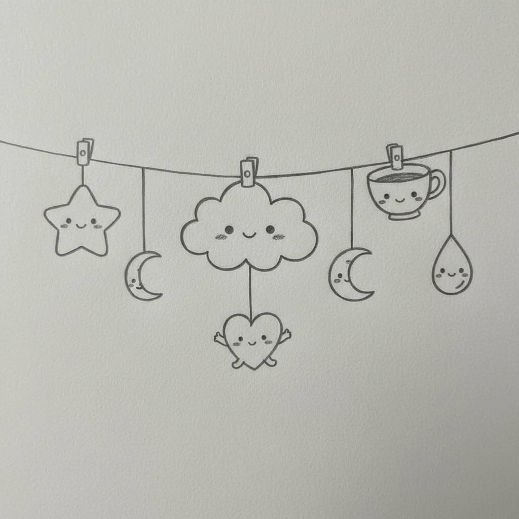 Desenho Fofo para Desenhar de Nuvem e Estrelas