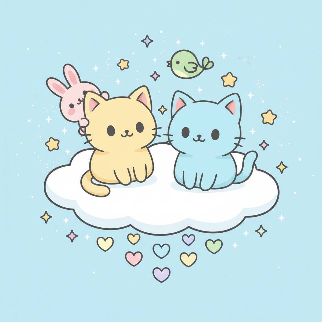 Desenho Fofo para Desenhar de gatinhos e coelhinho