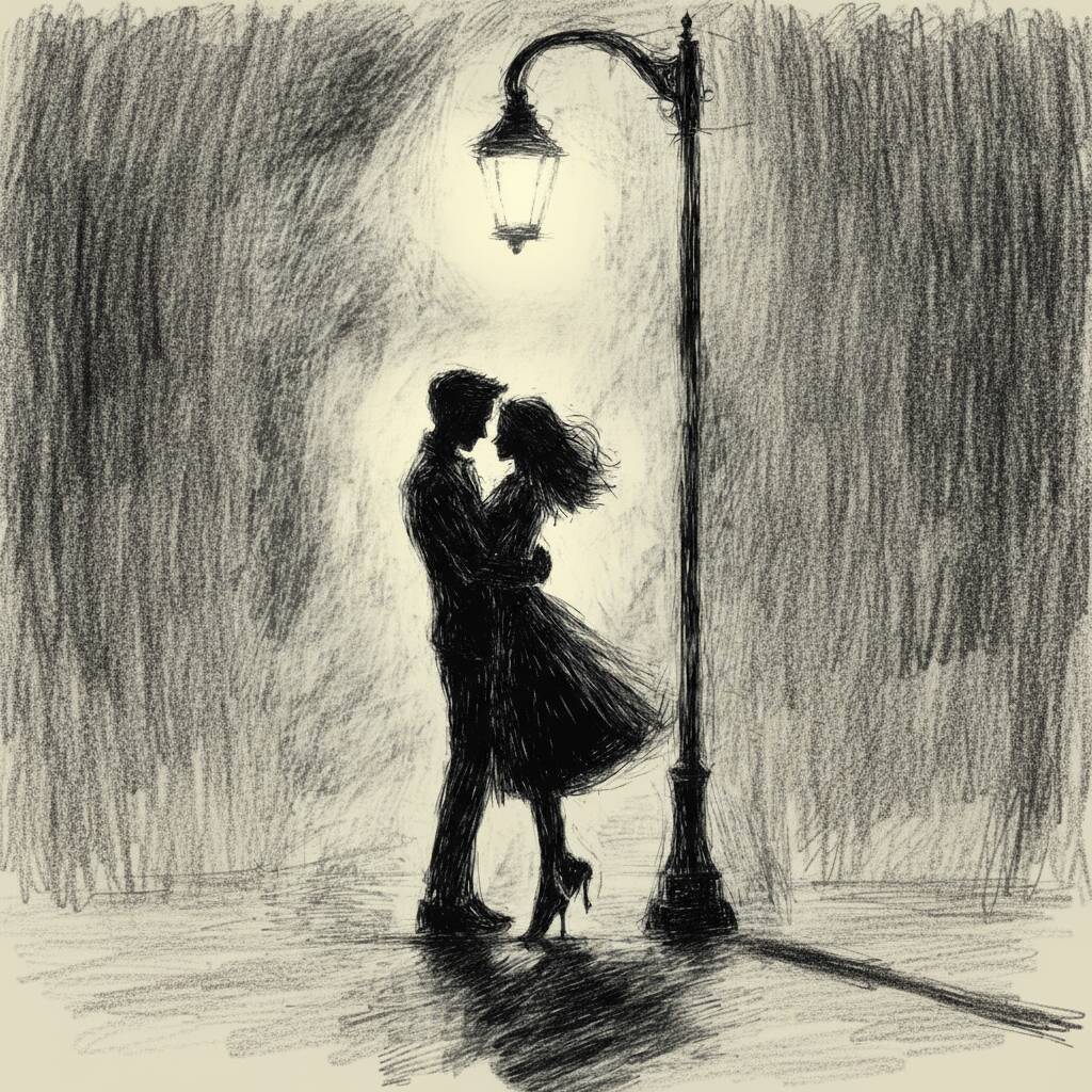 Desenho Fofo para Desenhar de um Casal Sob a Luz do Lampião