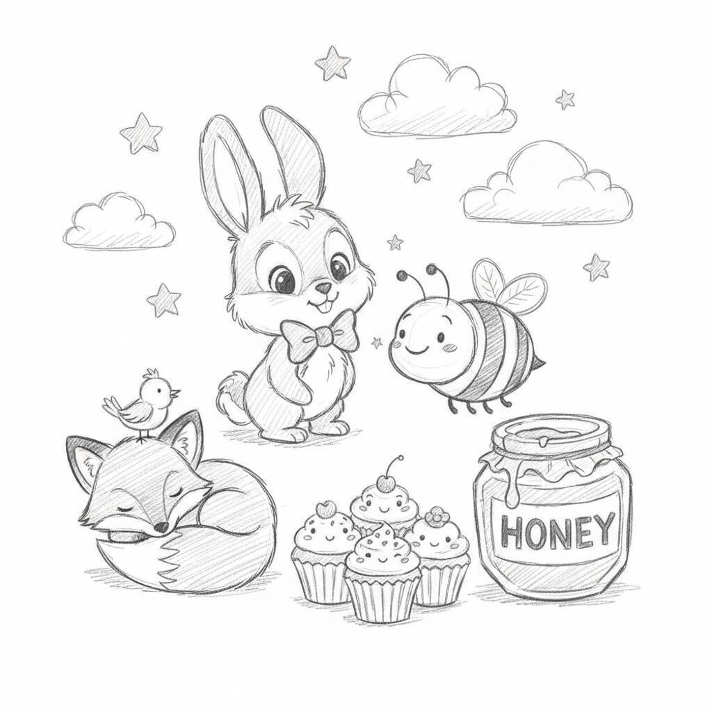 Desenho Fofo para Desenhar de um Coelho e Amigos